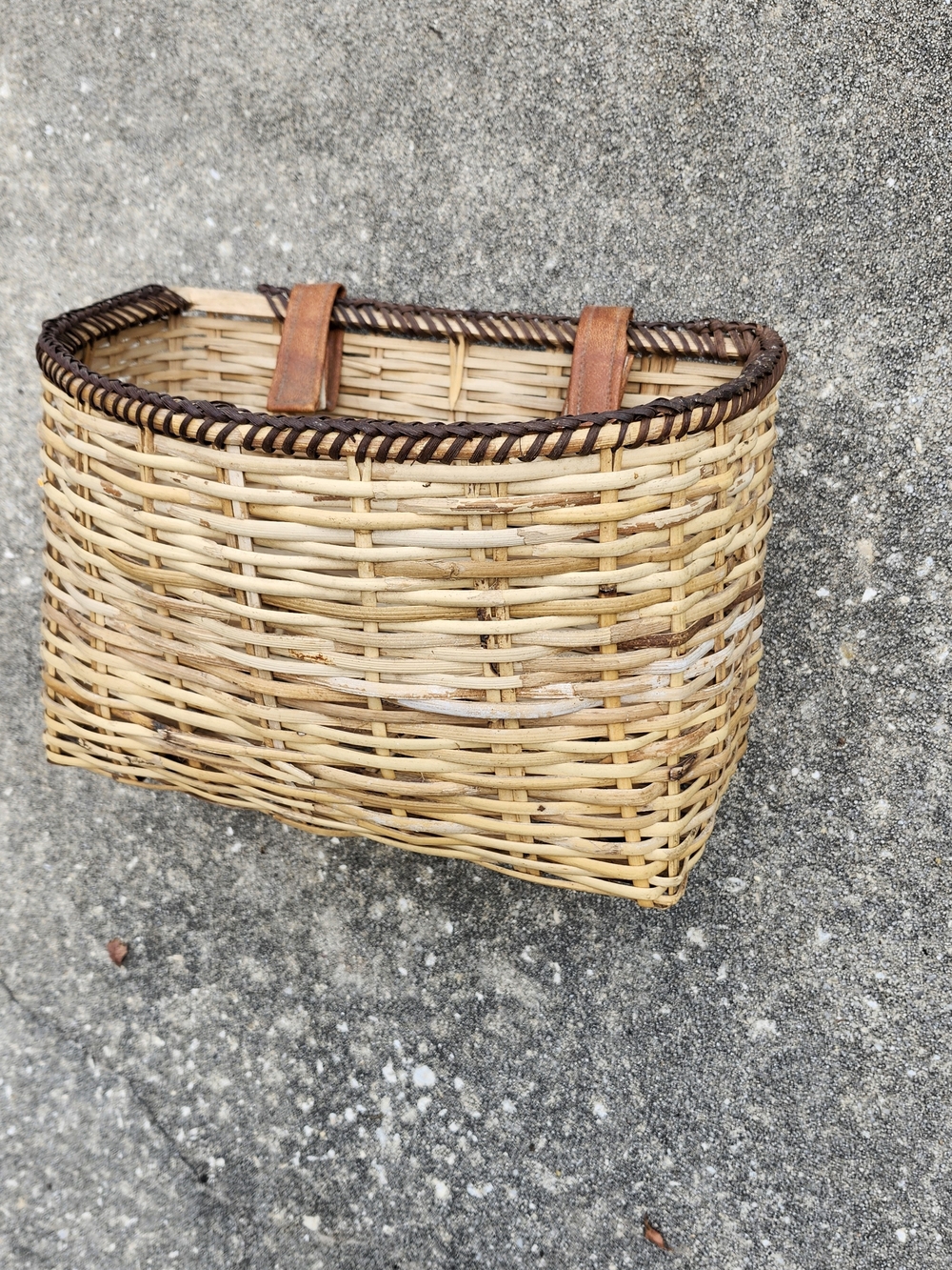 Vintage Woven Wicker Bike Bicycle Basket with Leather Straps - Natural/Tan